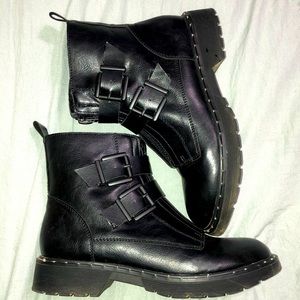 Dirty Laundry Black Buckle Combat Boots | Joplin